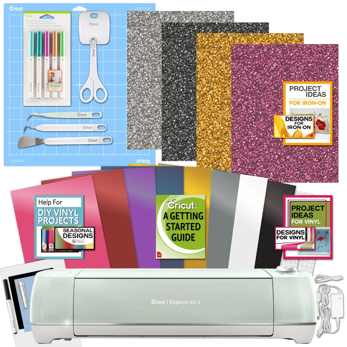 Cutting Machine with Vinyl Sampler Pack, Tool Kit, Pen Set and Cutting Mat Bundle M546