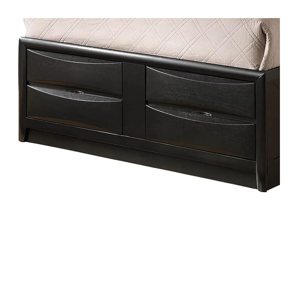 Black Wooden Queen Size Bed with Drawer and Open Shelf L308271