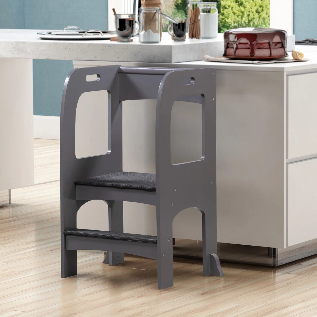 Gray Kids Wooden Step Stool with Non-Slip Mat G9625