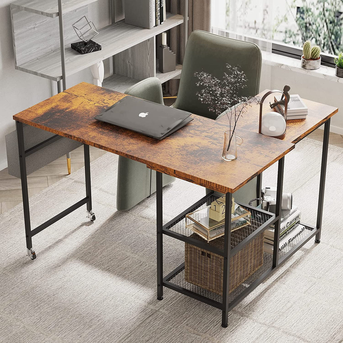 L-Shaped Corner Computer Desk 67 Inch with Shelves G3605