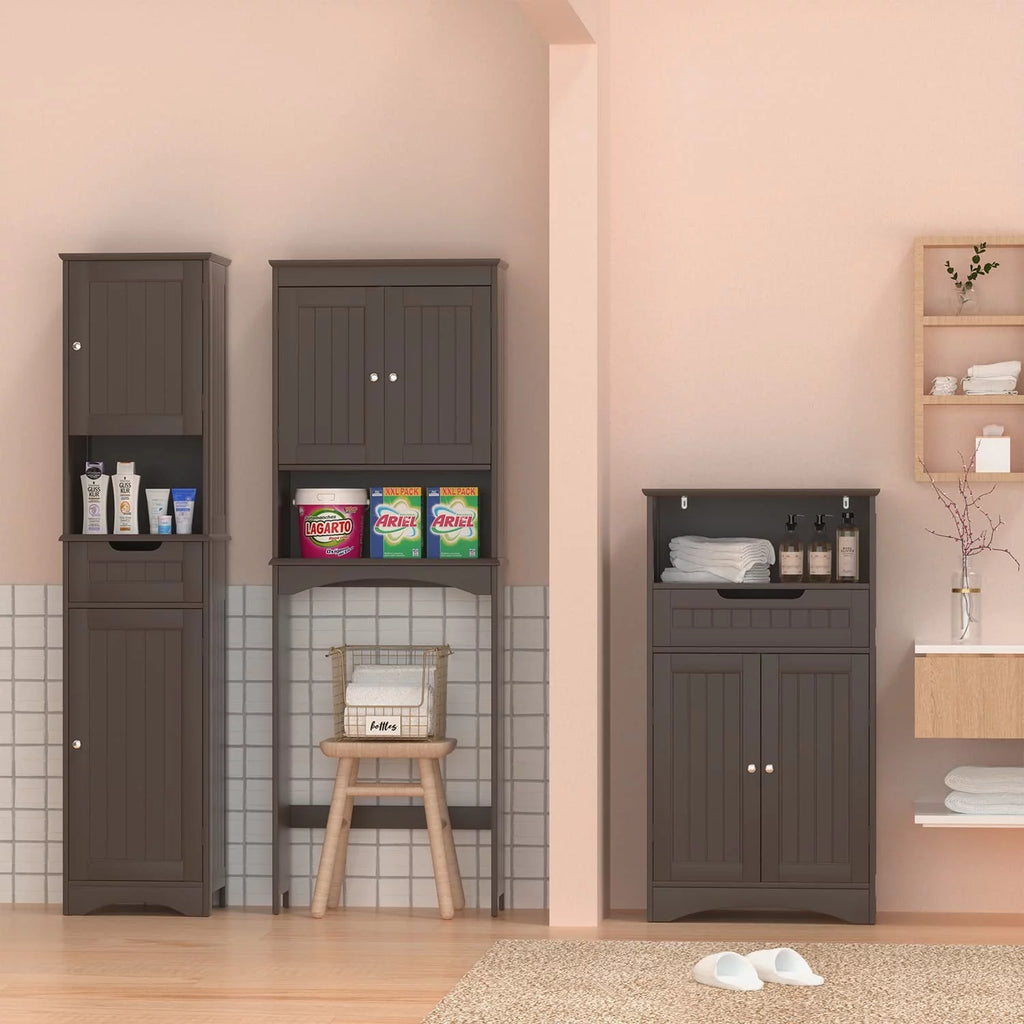 Dark Brown Bathroom Storage Cabinet with Drawer and Shelf M765852