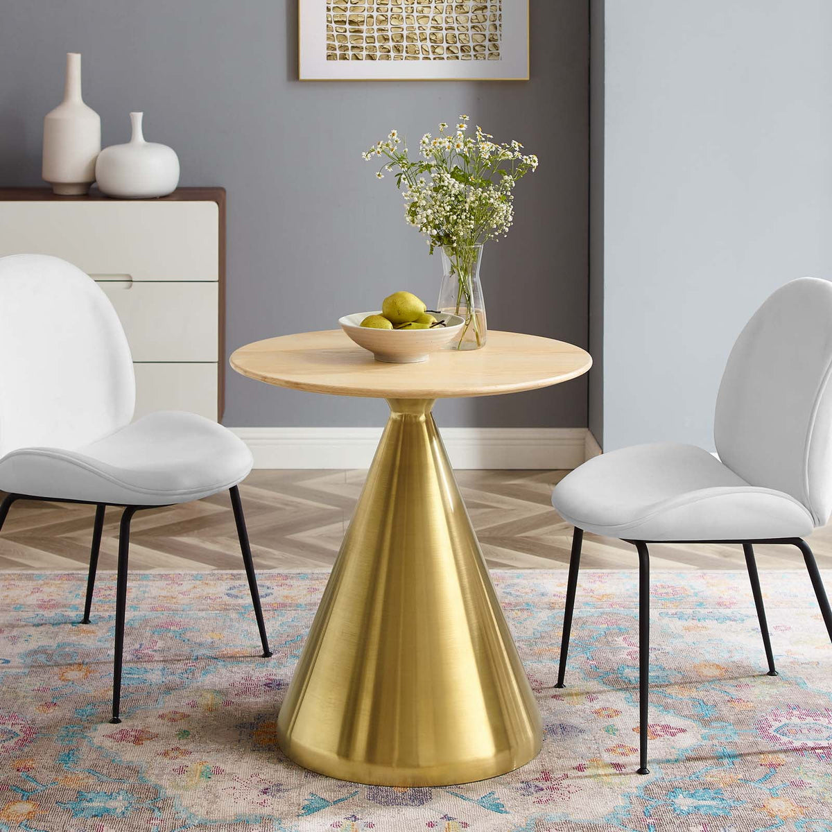 Round Wood Metal Dining Table A5119