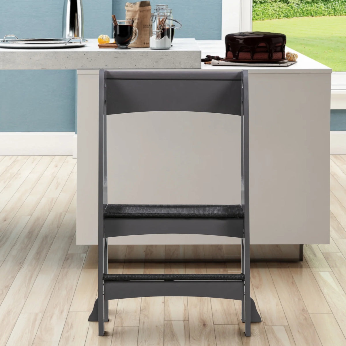 Gray Kids Wooden Step Stool with Non-Slip Mat G9625