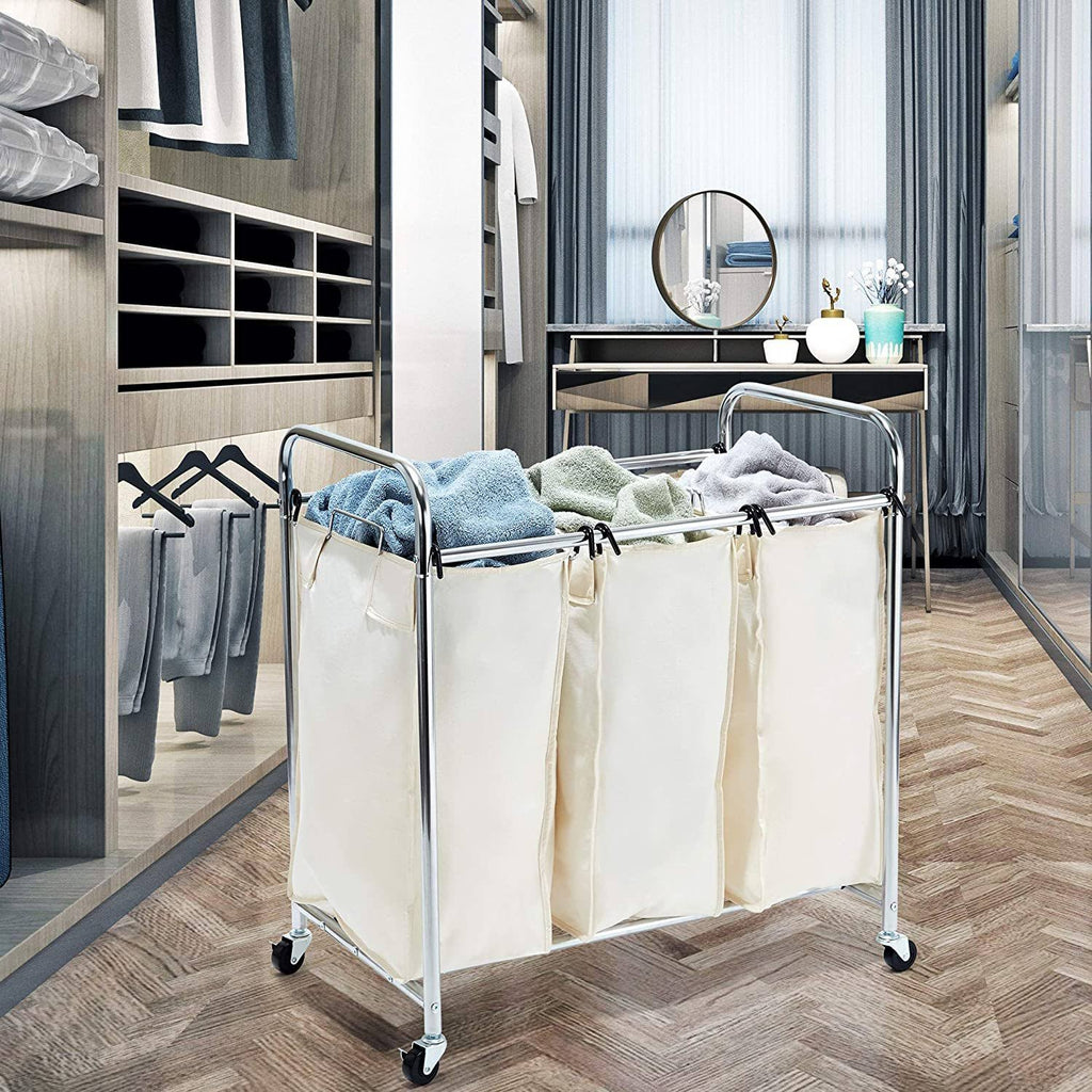 Mobile 3-Bag Laundry Hamper Sorter Cart I367