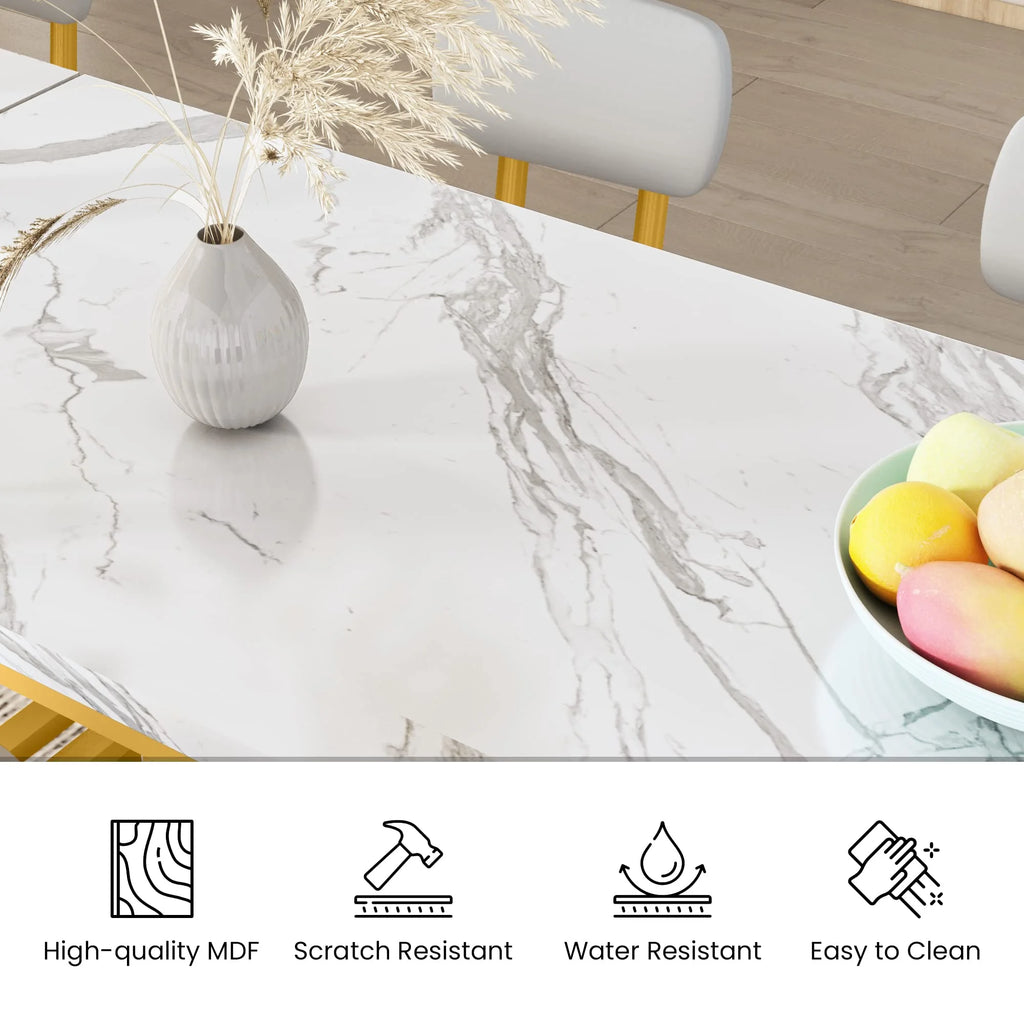 Faux Marble Counter Height Dining Table Set with 4 PU Upholstered Stools E199