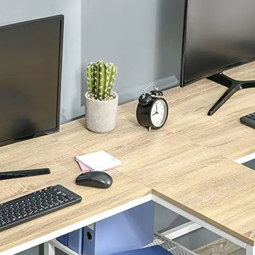 Two Person Computer Desk with 2 Storage Shelves I6988