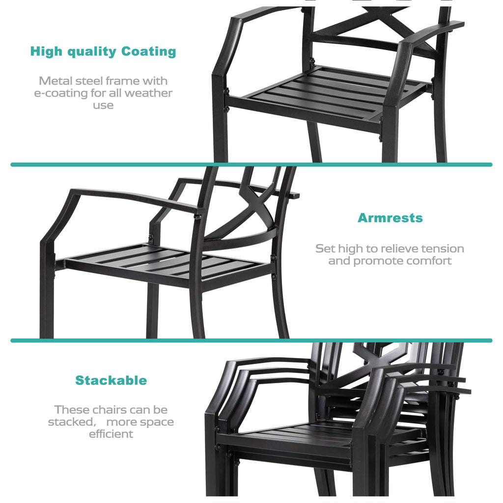 3 Piece Iron Stackable Patio Bistro Set with 2 Chairs and Round Table Black Y633230