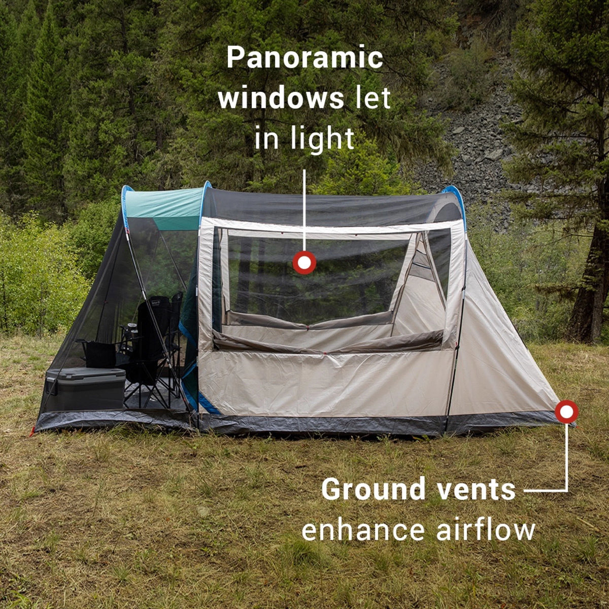 4 Person 2 Room Green Cabin Tent S254183