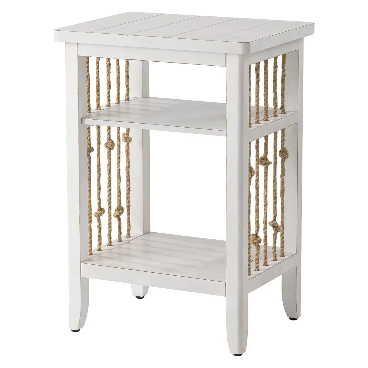 White 3-Tier MDF Side Table with Hemp Rope N62725