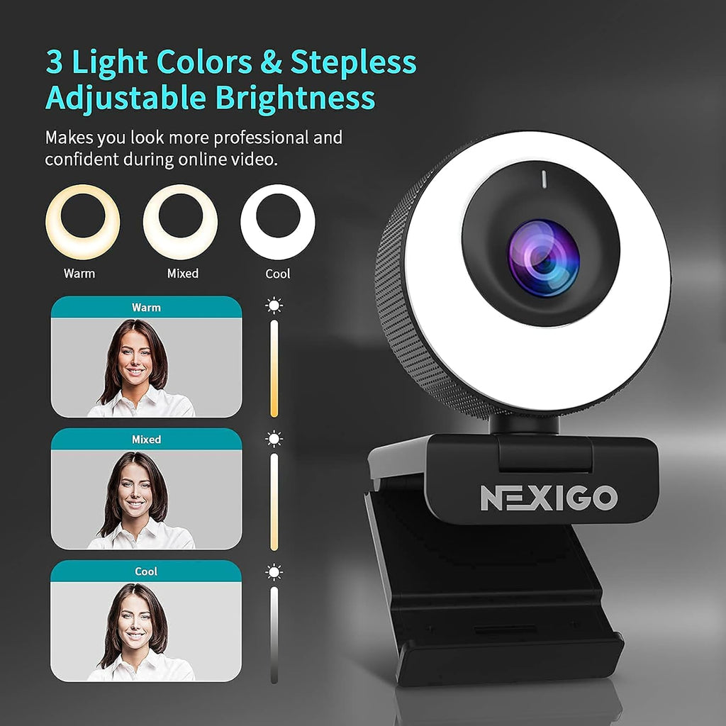 1080P FHD ePTZ Webcam with Ring Light and Privacy Cover R4001