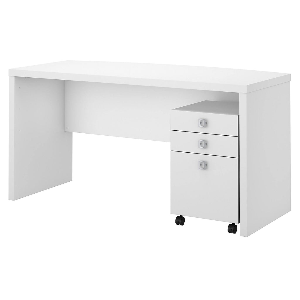 Pure White Bow Front Desk with Mobile File Cabinet K75059