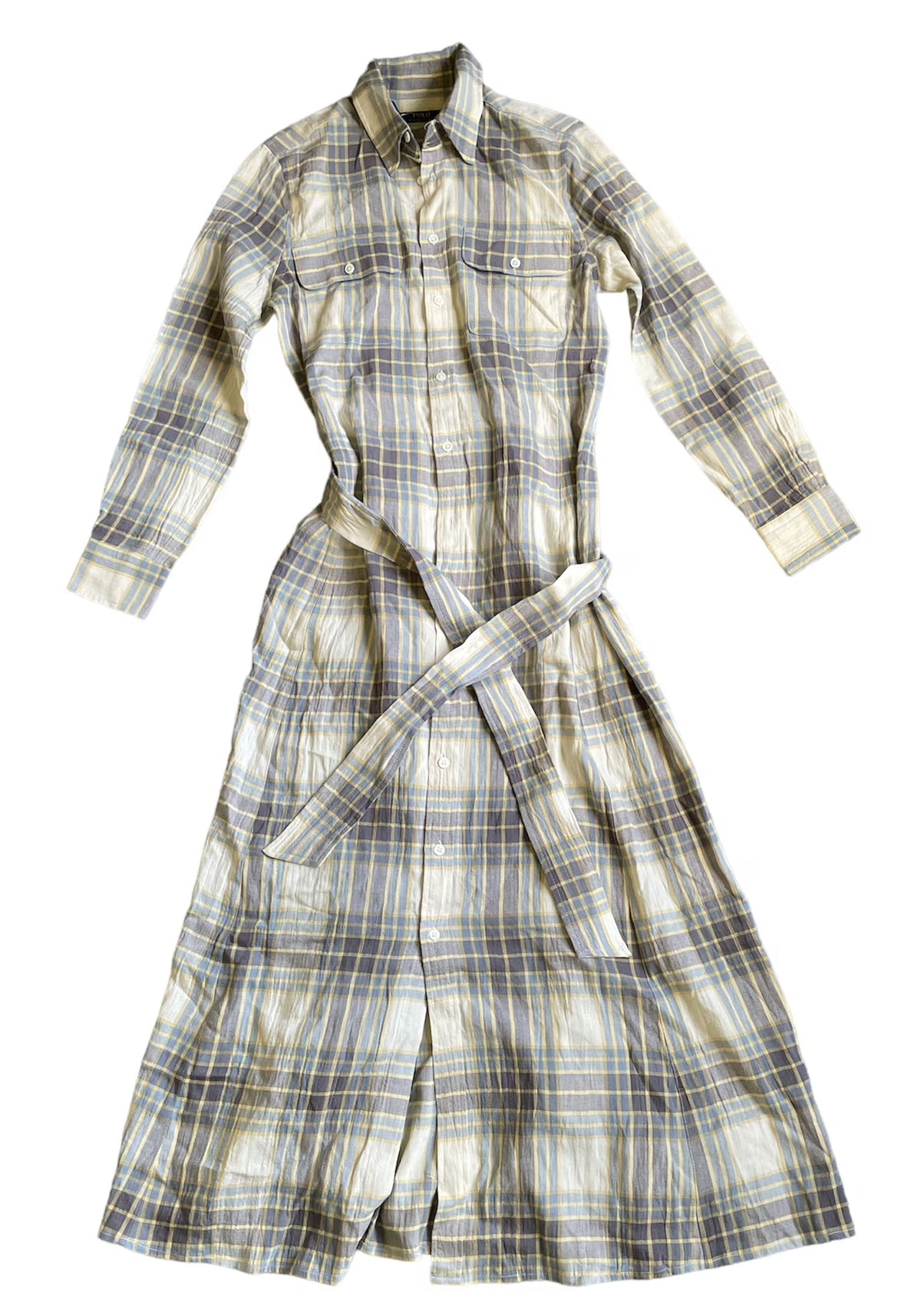 Tan/Blue Women's Tartan Pattern Maxi Dress A42573