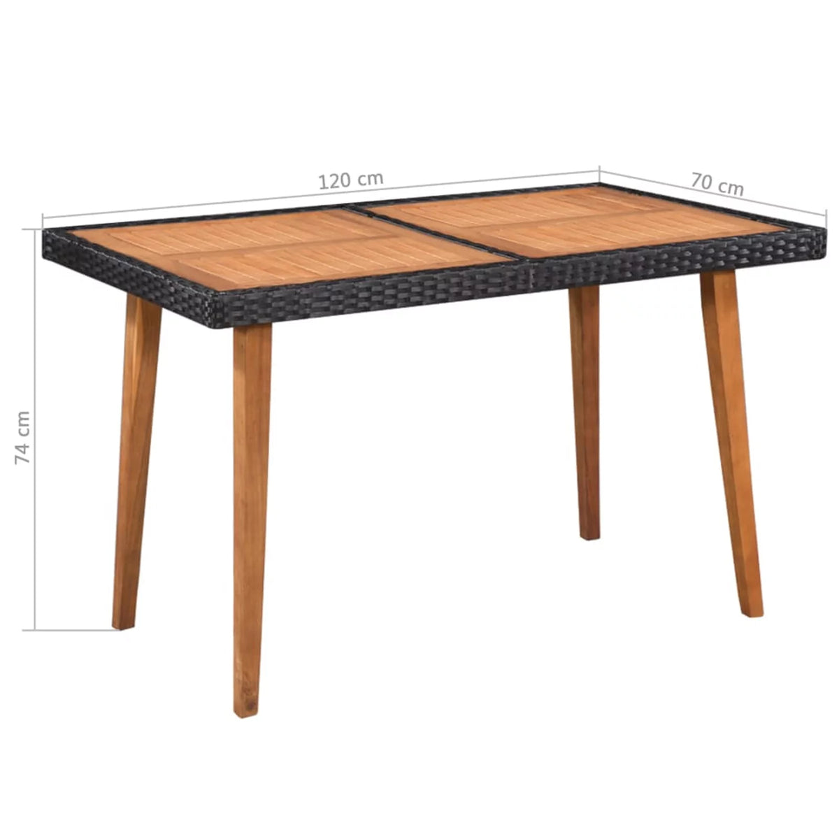 5 Piece Acacia Wood Top Dining Table and 4 Chairs Black Poly Rattan Outdoor Dining Set T5495