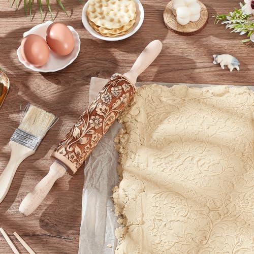 Darker 3D Flower Rattan 35cm Embossed Wooden Rolling Pin O5525