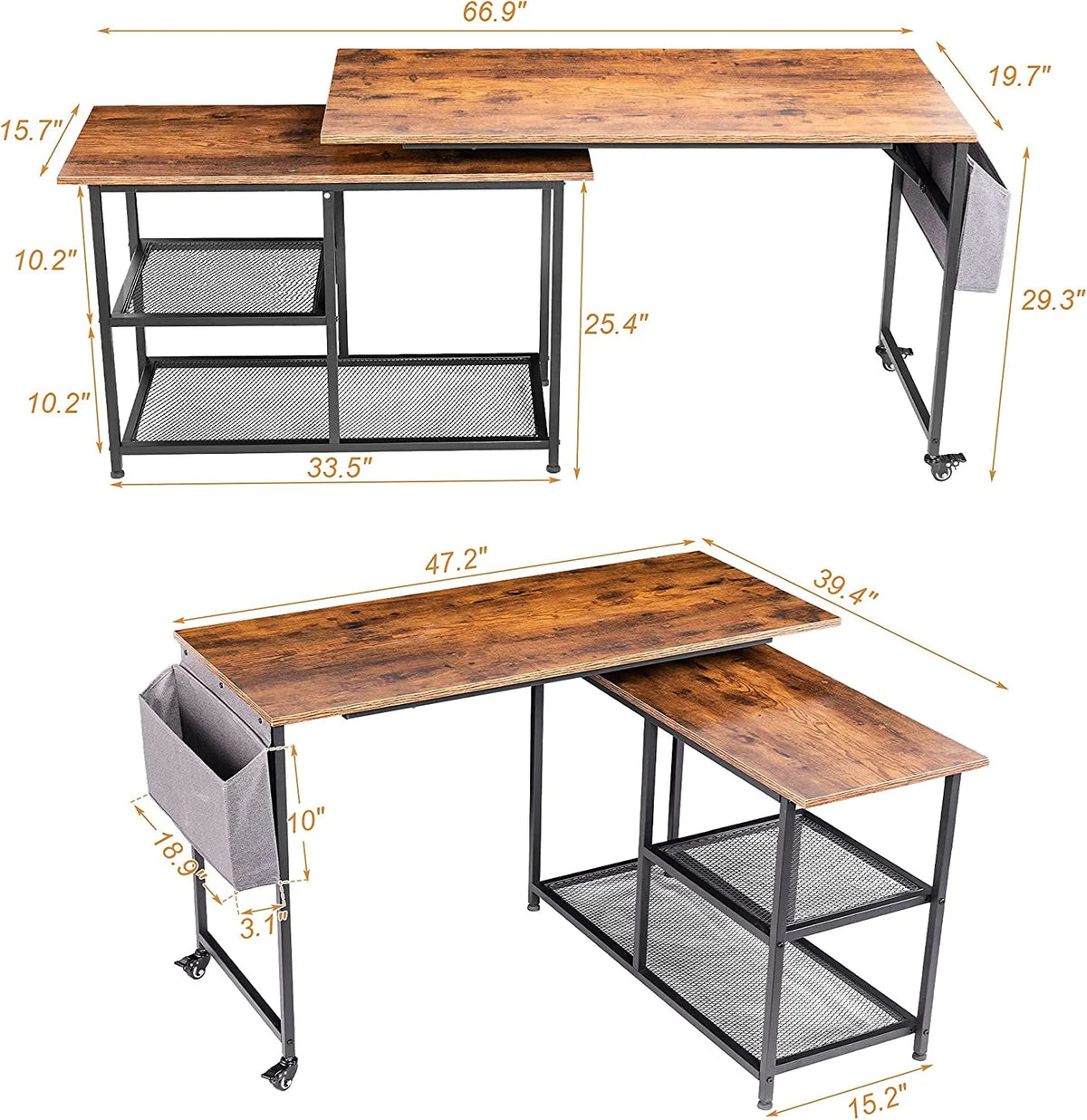 L-Shaped Corner Computer Desk 67 Inch with Shelves G3605