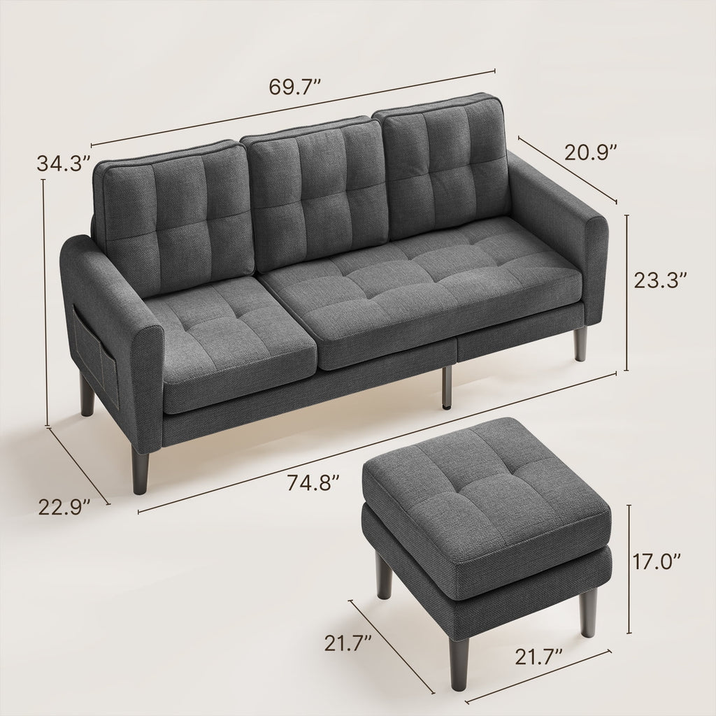 Dark Gray L Shaped Sectional Sofa Bed with Ottoman P993