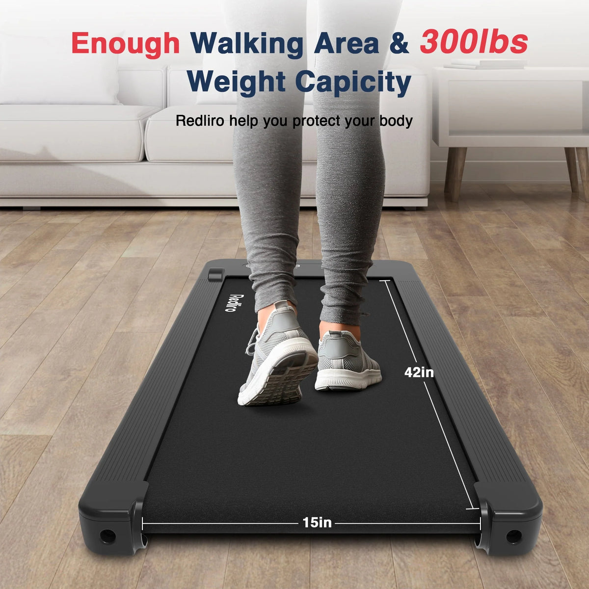 Under Desk Treadmill 2.25HP 300LBS Anti-Slip Compact J876