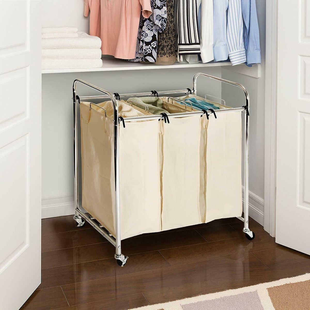 Mobile 3-Bag Laundry Hamper Sorter Cart I367