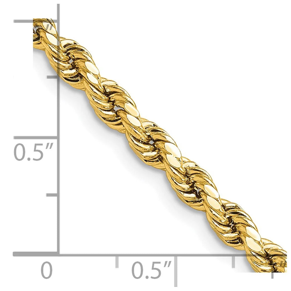 14K Yellow Gold Diamond Cut Rope Chain Necklace, 22 Inch Q3932
