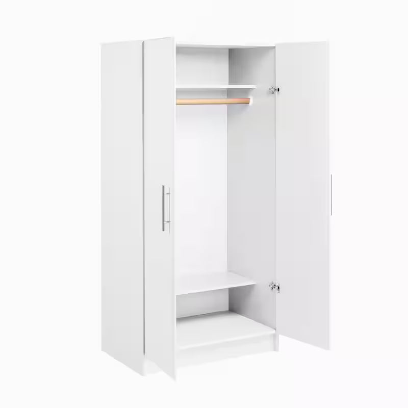 2-Shelf Engineered Wood Freestanding Wardrobe Cabinet in White P94888