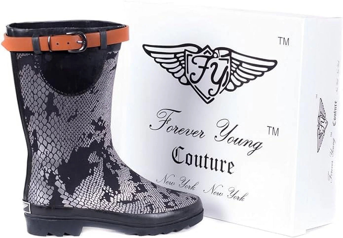 Metallic Snake Skin Print Rain Boot D226