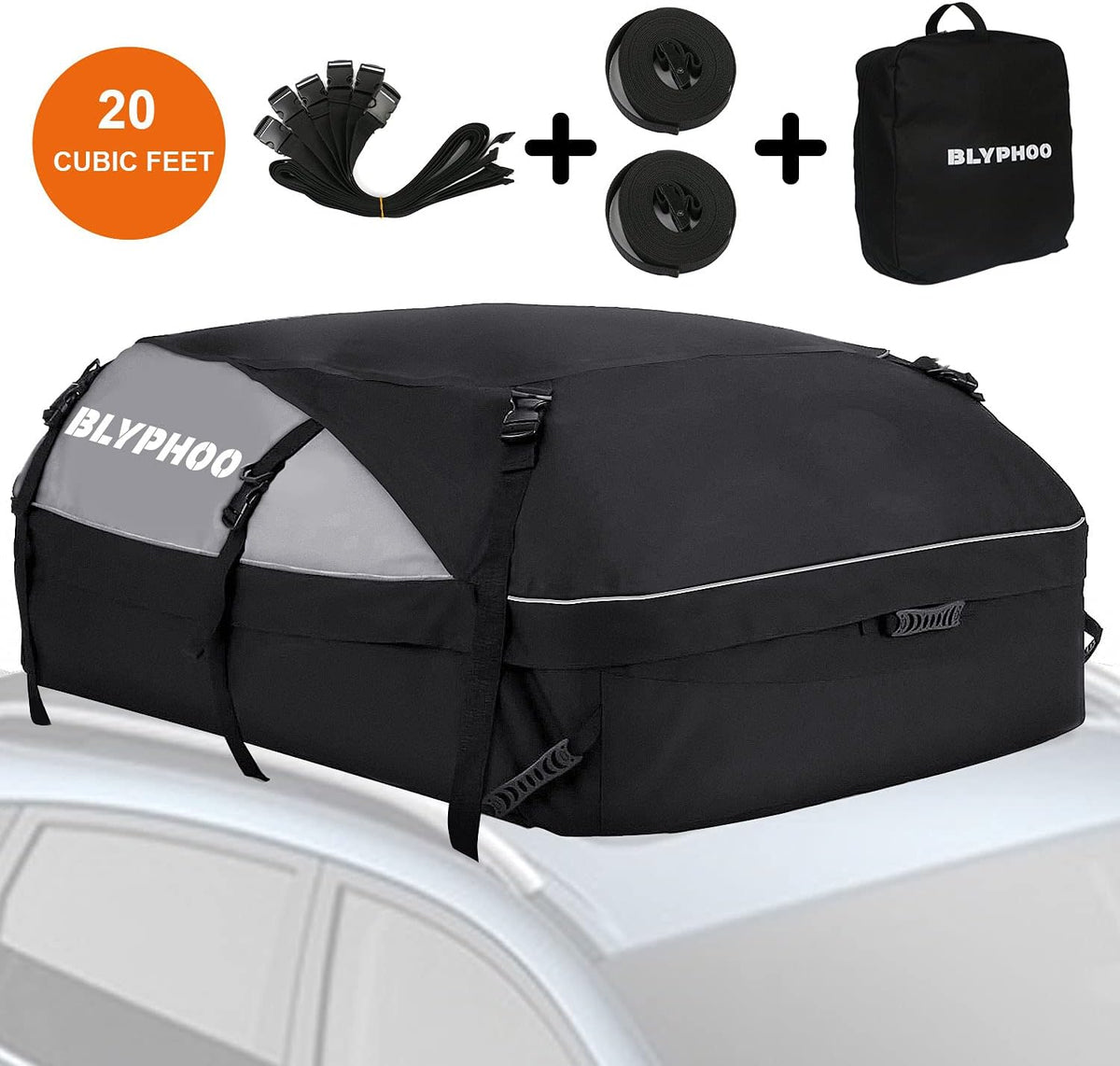 20 Cubic Feet Waterproof Rooftop Cargo Carrier with 8 Reinforced Straps X799225