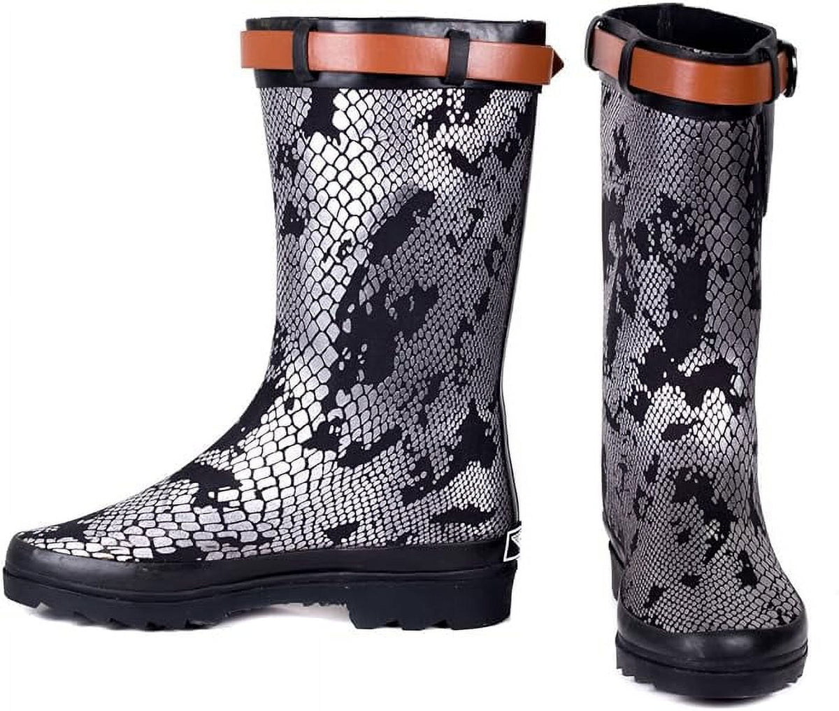 Metallic Snake Skin Print Rain Boot D226
