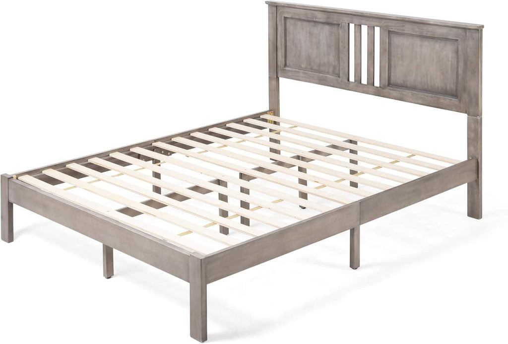 Gray Acacia Wood Queen Bed Platform I74507