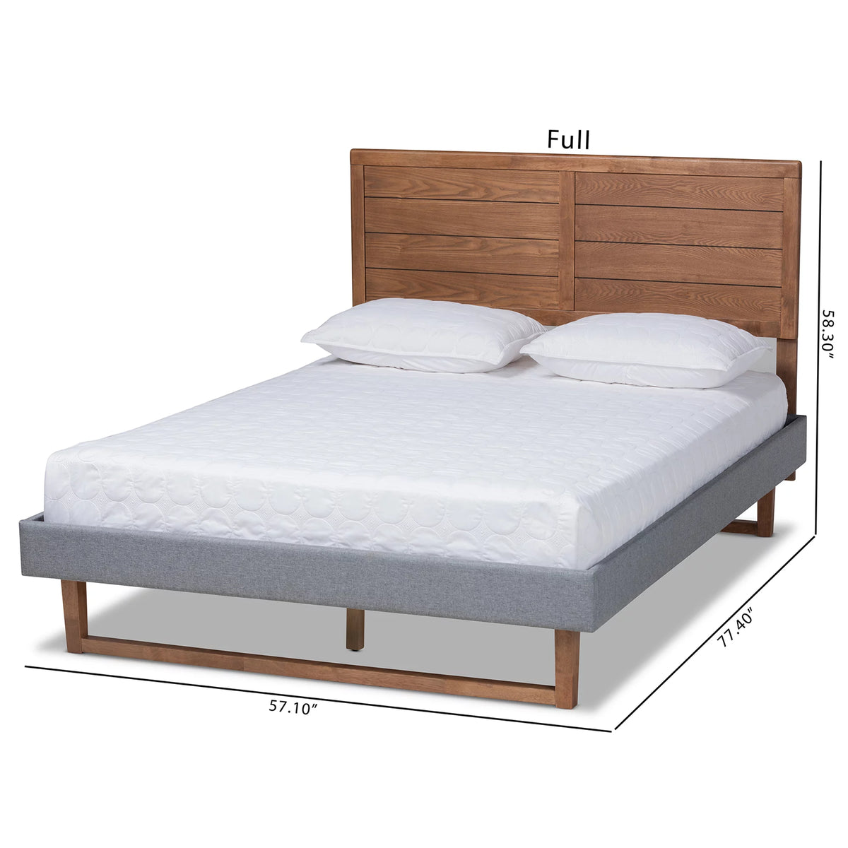 Dark Grey Fabric Upholstered Ash Walnut Brown Wood Full Size Platform Bed W848