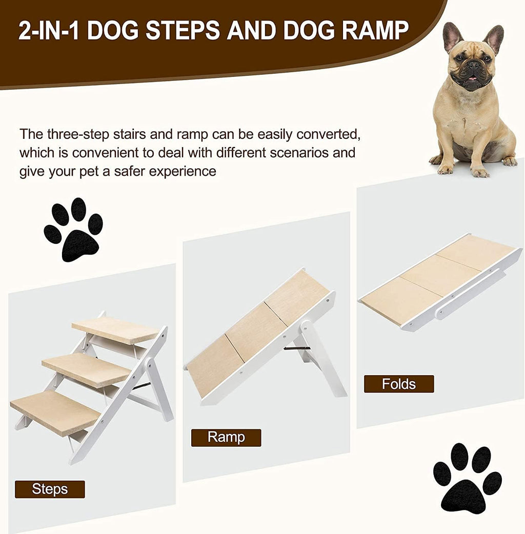 Wooden Foldable 3-Step Dog Stairs for High Beds and Cars O77611