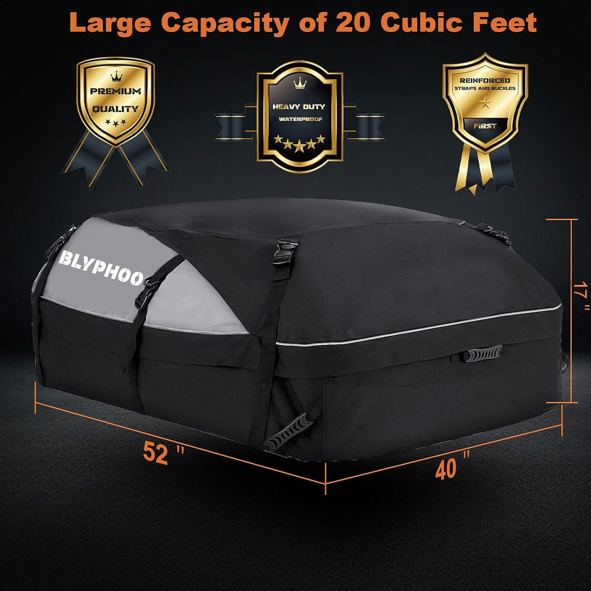 20 Cubic Feet Waterproof Rooftop Cargo Carrier with 8 Reinforced Straps X799225