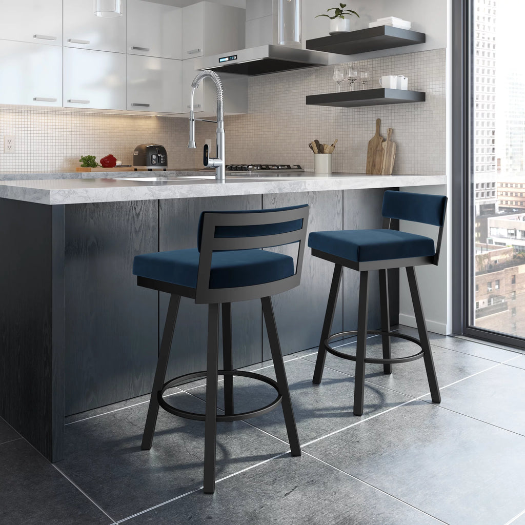 Dark Blue Velvet Swivel Counter Stool K84013