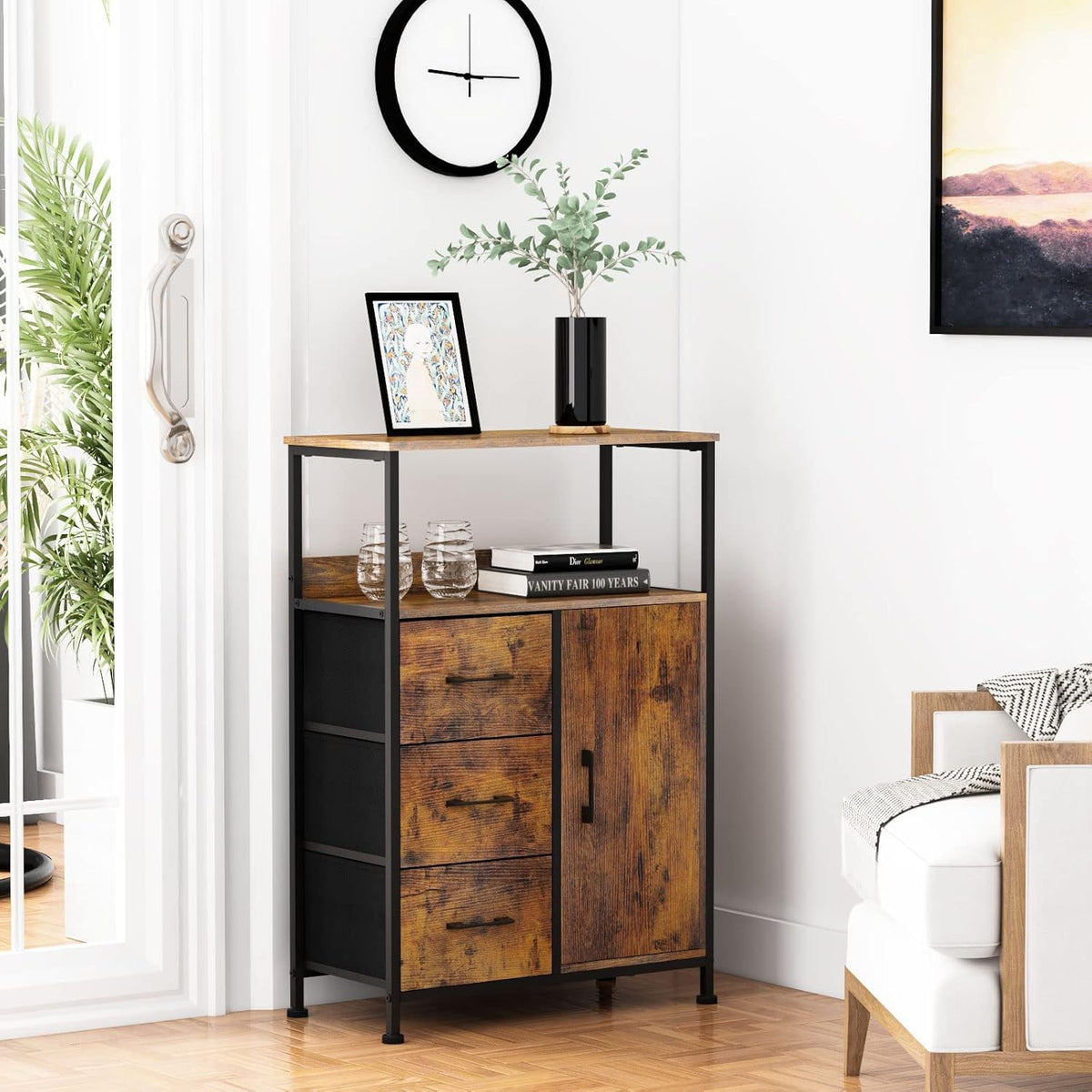 Storage Cabinet with 3 Drawers and Door Wood Y737