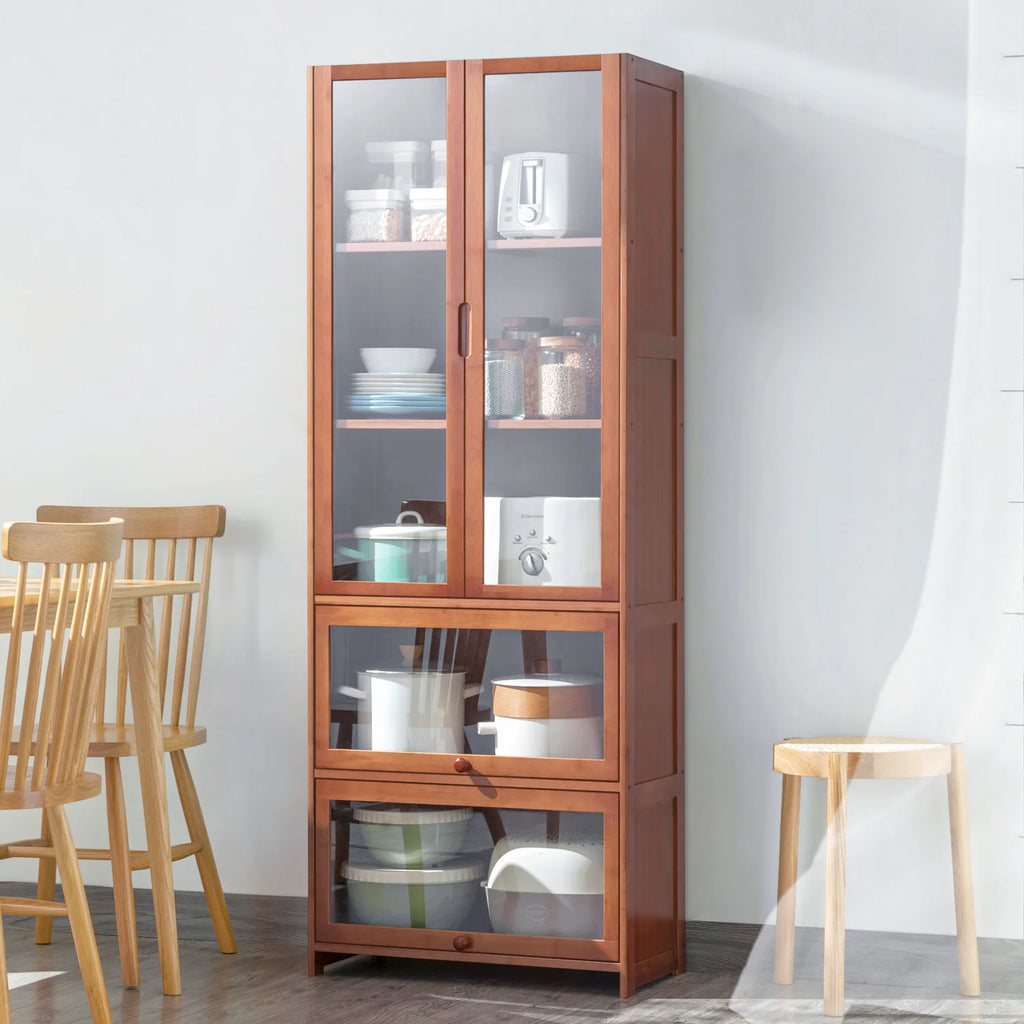 Bamboo 5 Tier Bookcase with Acrylic Doors P2269