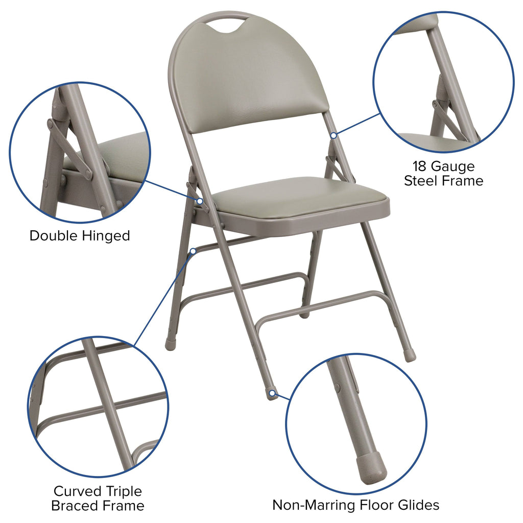 4 Pack Extra Large Triple Braced Folding Chair Gray Vinyl U645468