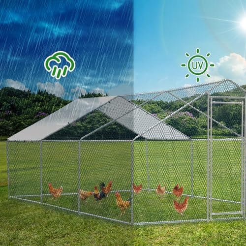13×10 FT Metal Chicken Coop with Waterproof Cover W873