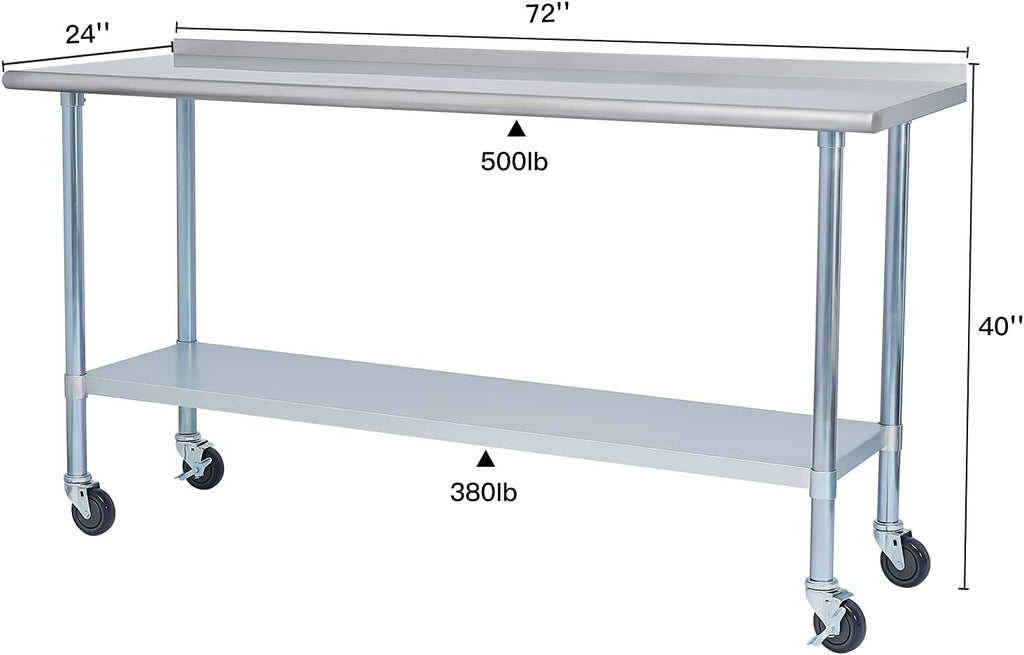 Stainless Steel Metal Work Table with Backsplash, 24 x 60 Inches M9420