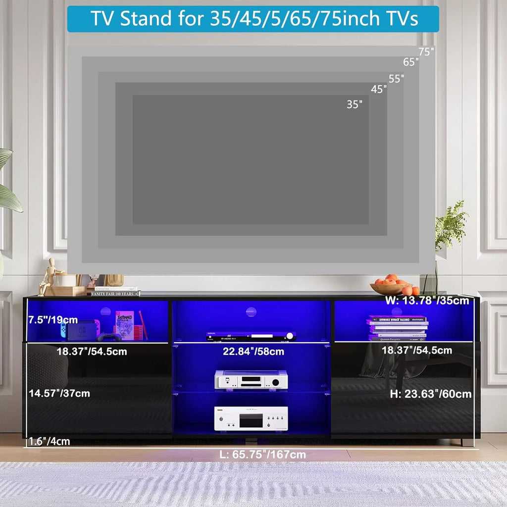 Black LED TV Stand with Glossy Cabinets H185188