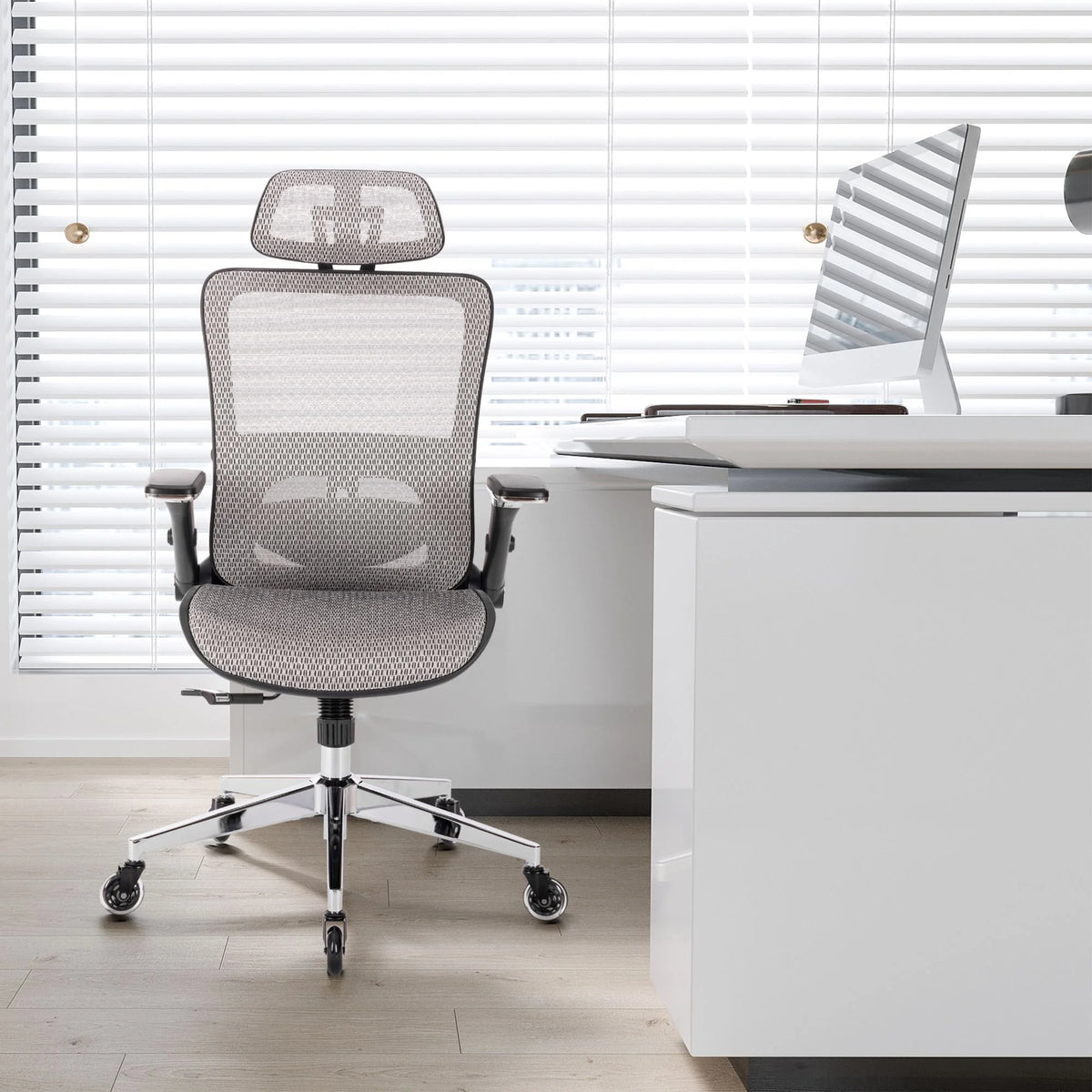 Grey Ergonomic Mesh Office Chair with Lumbar Support A65667