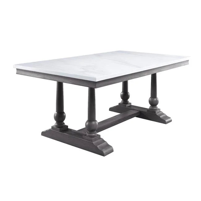 71 x 42 x 30 in. Marble Top Gray Oak Dining Table M2479