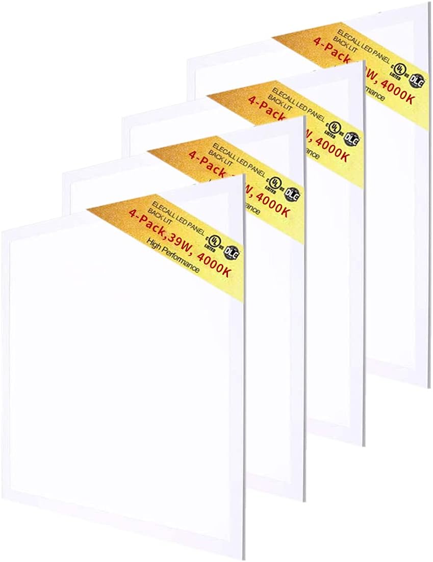 2X2 FT 39W 4000K 4290 LM Back Lit LED Flat Panel Troffer Light Fixture, 4-Pack K29316
