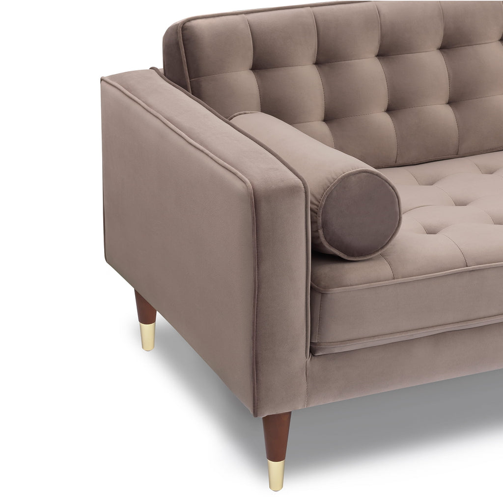 Taupe Velvet Mid Century Right Sectional Sofa D1938