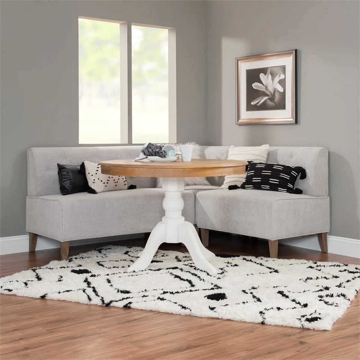 Light Grey Wood Upholstered Corner Bench R111