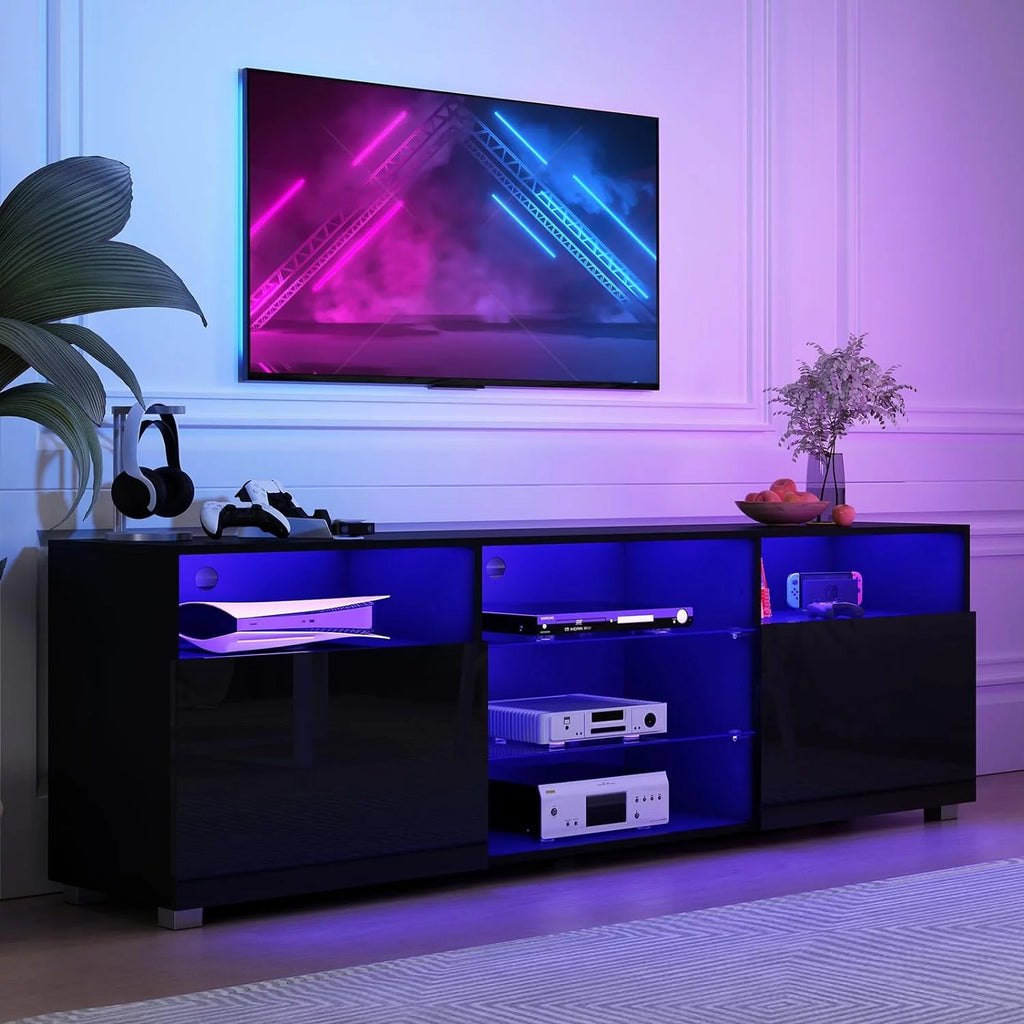 Black LED TV Stand with Glossy Cabinets H185188