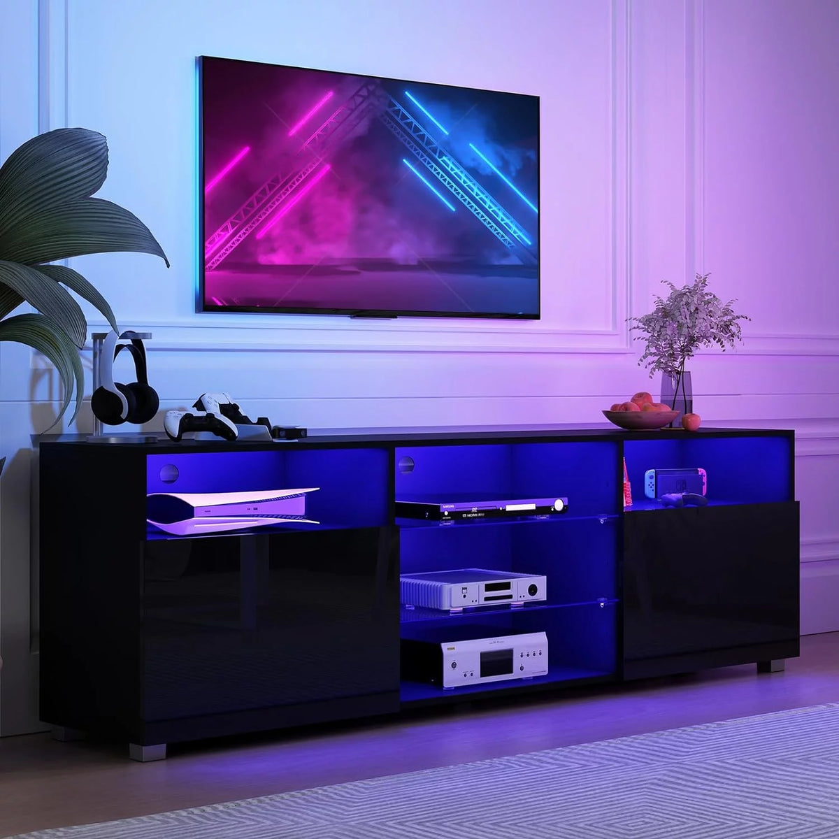 Black LED TV Stand with Glossy Cabinets H185188