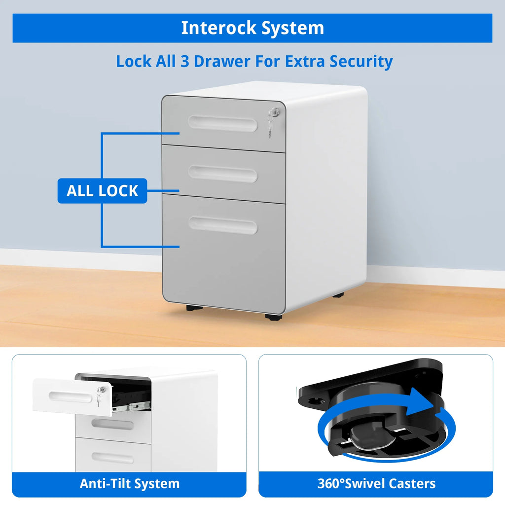 3 Drawer Lockable Metal File Cabinet B6434