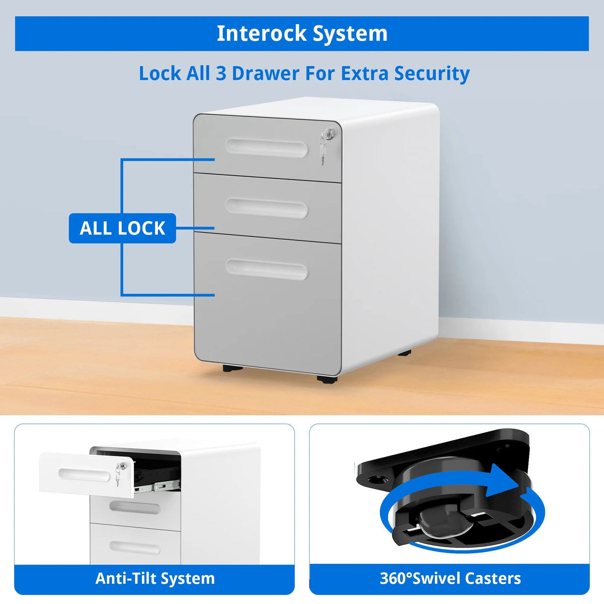 3 Drawer Lockable Metal File Cabinet B6434