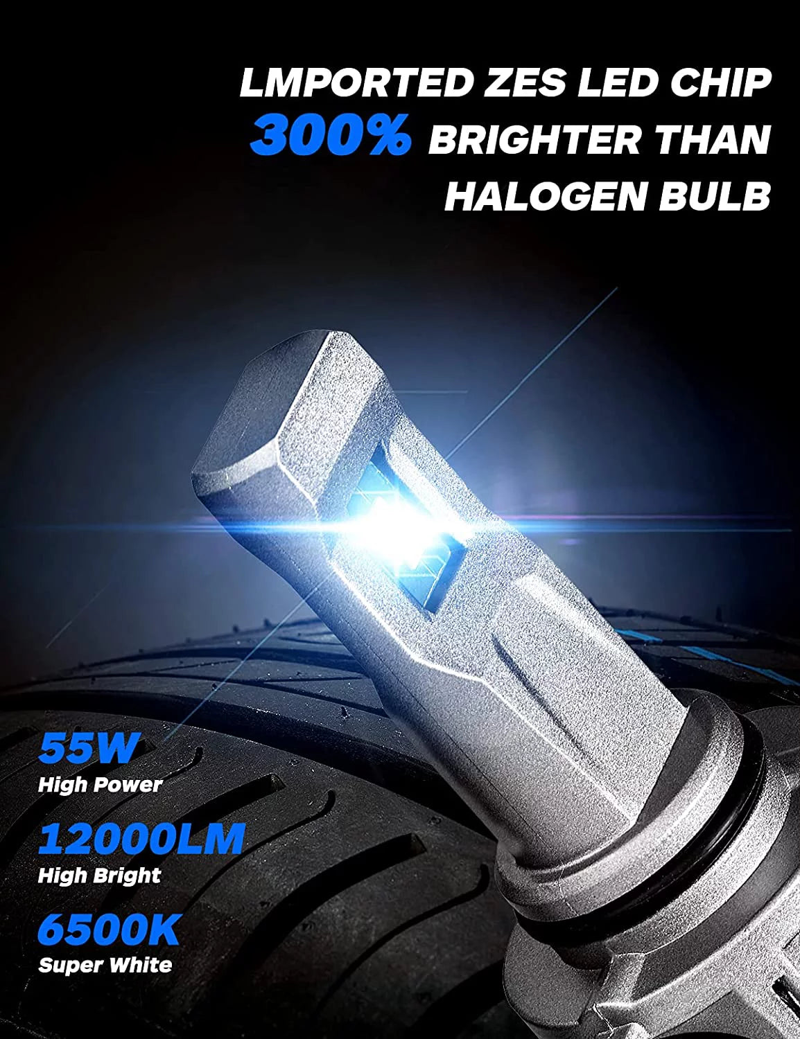 9005 9006 LED Headlight Bulbs 22000 Lumens 6500K Cool White IP68 Waterproof Q3028