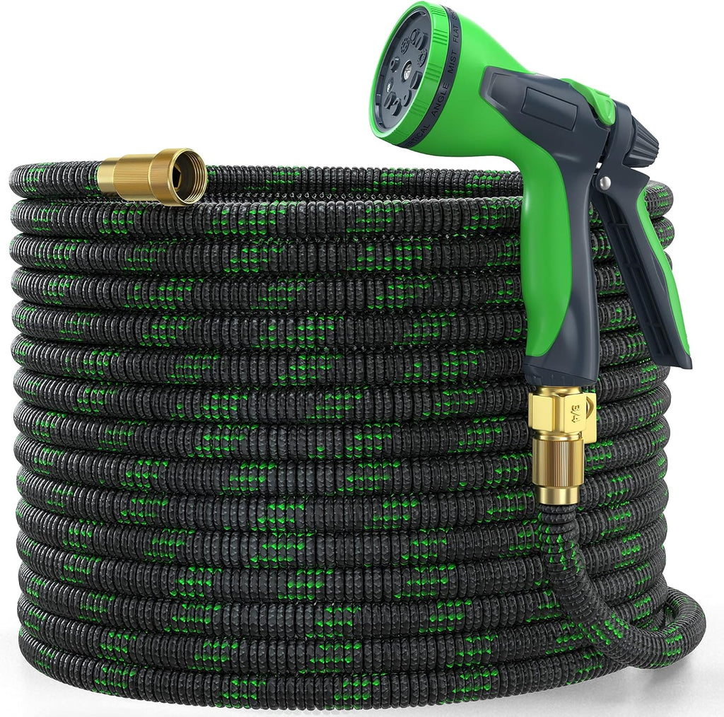 100ft Expandable Garden Hose with 10 Function Nozzle and Solid Brass Fittings U4050
