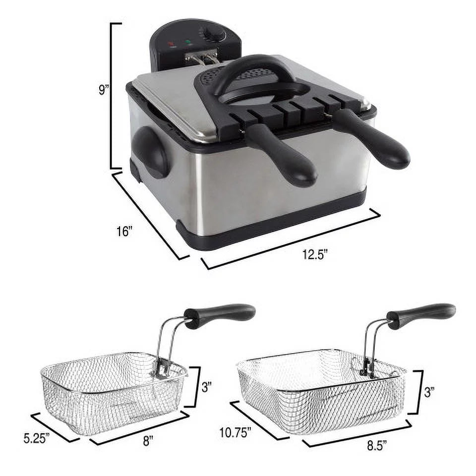 4-Liter Stainless-Steel Electric Deep Fryer with 3 Baskets V230